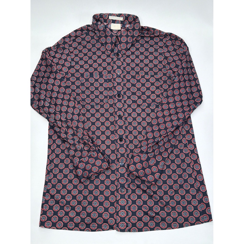 Vintage Navy Red Geometric Medallion Print Long Sleeve Button Down Shirt‎ Mens L